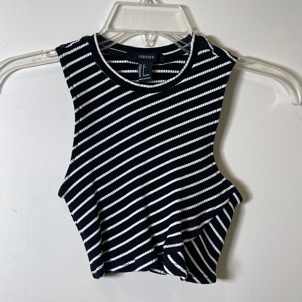 Forever 21 Striped Crop Top Asymmetrical Hem